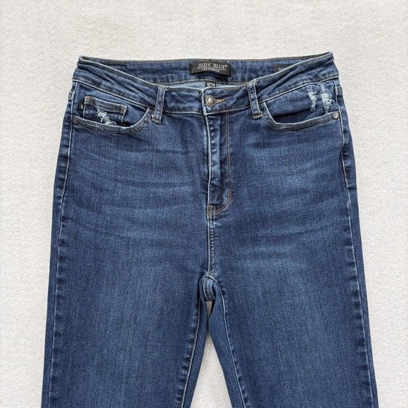 Judy Blue Jeans Womens 9/29 Blue Slim Bootcut Distressed Raw Hem Stretch Denim - Picture 2 of 12